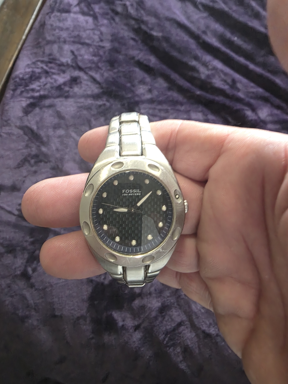 Fossil Men's Stainless Steel Watch with Black Textured Dial